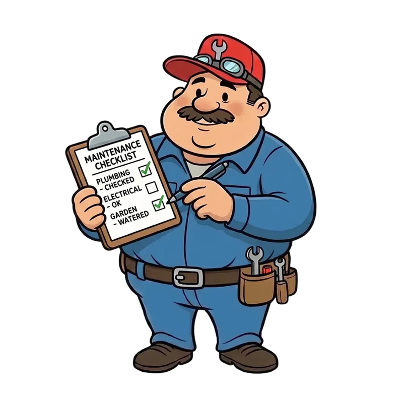 I am Home app - Hank the AI assistant holding a home maintenance checklist